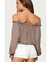 Edikted Women's Juna Off Shoulder Ruffle Chiffon Top