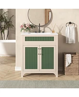 Casainc 30" Vanity Cabinet with Ceramic Sink, Solid Wood Frame, Adjustable Shelf