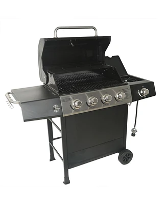 Grill Boss 4-Burner Gas Grill with Side Burner, Cover, Shelves, & Bottle Opener