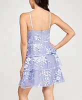 Bcx Juniors' Tiered Fit & Flare Flocked Mesh Dress