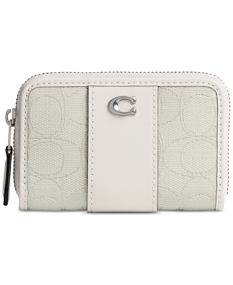 Coach Essential Small Zip Around Card Case In Signature Jacquard