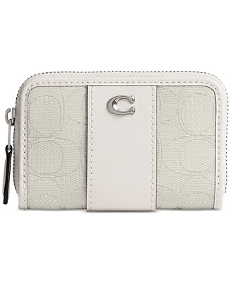 Coach Essential Small Zip Around Card Case In Signature Jacquard