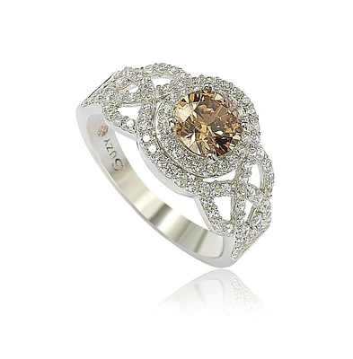 Suzy Levian New York Sterling Silver Cubic Zirconia Braided Halo Brown Bridal Engagement Ring