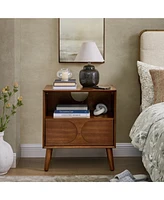 Small Cabinet with Usb Charging Ports & Outlet Hole & 4 Solid Wood Legs