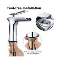 Aquaterior Wall Mount Ceramic Sink w/ Modern Bathroom Faucet Waterfall Spout