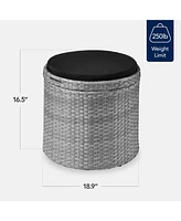 Best Choice Products Round Wicker Ottoman, Multipurpose Furniture w/ Removable Cushion, Steel Frame