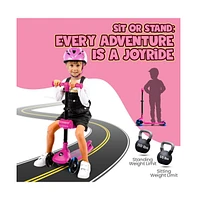 3-Wheel Foldable Kids Scooter - Child Toy Scooter with Built-in Led Wheel Lights, Foldable Seat (Pink)