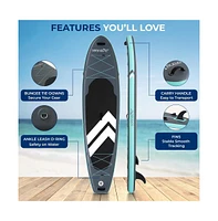 Inflatable Stand-Up Paddle-Board with Double-Action Hand Pump, 3-Piece Aluminum Sup Paddle, Leash, Black