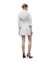 Nocturne Women's Corset-Inspired Linen Blend Striped Shirt Dress