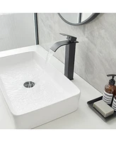 Waterfall Single Hole Handle Tall Bathroom Vessel Sink Faucet With Supply Hose Polished Chrome