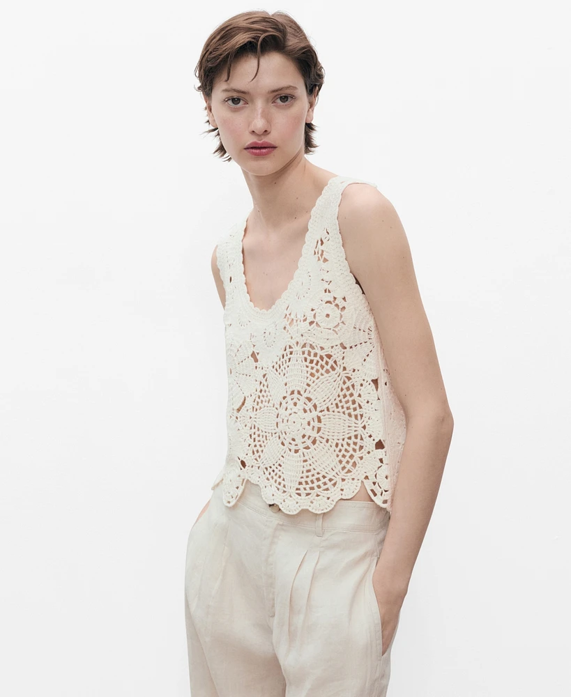 Mango Women's Flowers Crochet Top