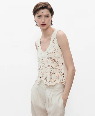 Mango Women's Flowers Crochet Top
