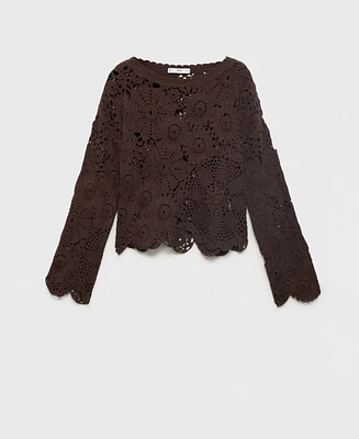 Mango Women's Flowers Crochet Sweater