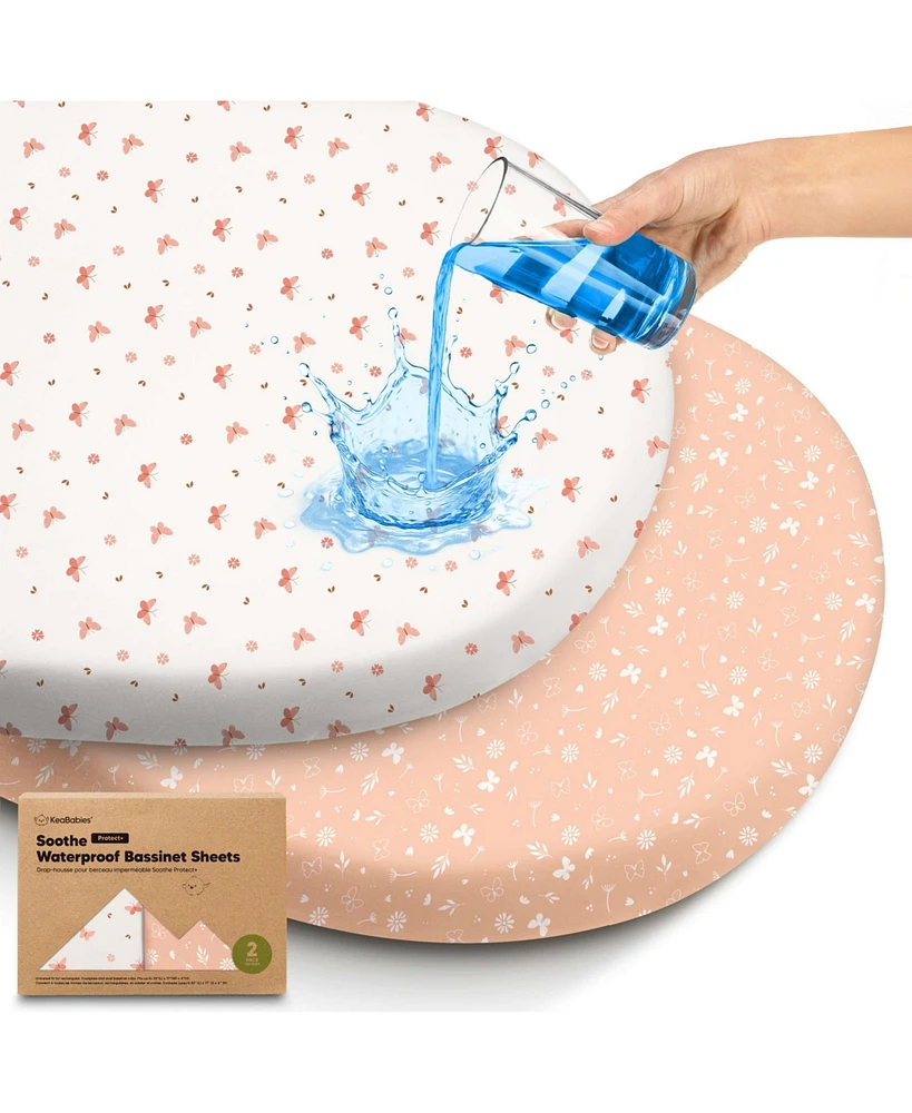 KeaBabies 2pk Soothe Waterproof Bassinet Sheets for Girls, Boys, 33x17 Universal Baby Mattress Protector Cover