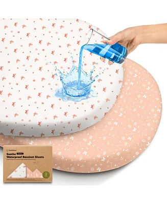 KeaBabies 2pk Soothe Waterproof Bassinet Sheets for Girls, Boys, 33x17 Universal Baby Mattress Protector Cover