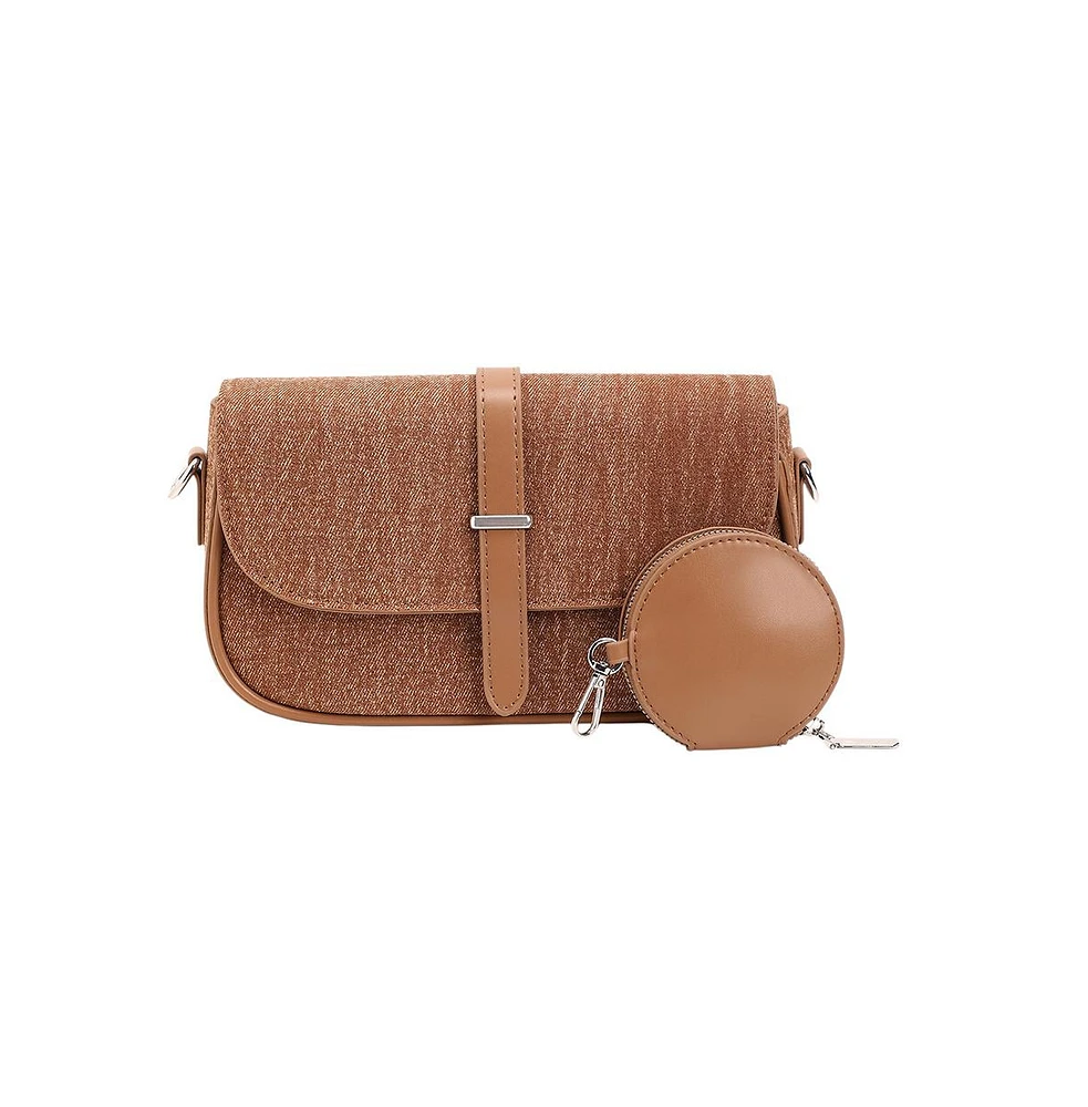 Women's The Ribbed-Structured Sling Bag With Pouch - Peanut Brown