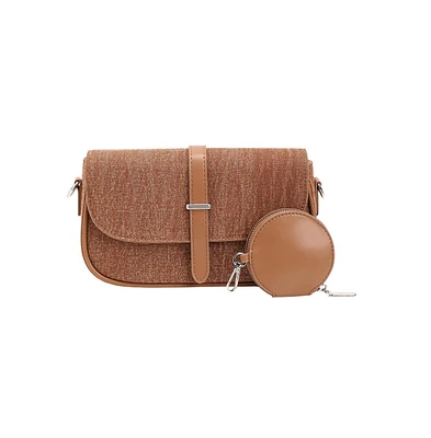 Women's The Ribbed-Structured Sling Bag With Pouch - Peanut Brown