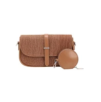 Women's The Ribbed-Structured Sling Bag With Pouch - Peanut Brown