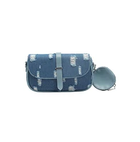 Women's The Denim-Structured Sling Bag With Pouch - Indigo Blue