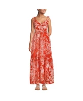 Lands' End Women's Cotton Voile Vneck Tie Strap Maxi Dress