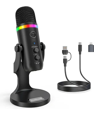 ZealSound Usb Microphone for iPhone,Noise Cancellation Condenser mic with Touch Mute,Gain,Echo,Monitoring,Rgb for iPad,Pc,Podcast,Streaming,Twitch