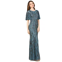 Lara Beaded Gown with Flutter Sleeves