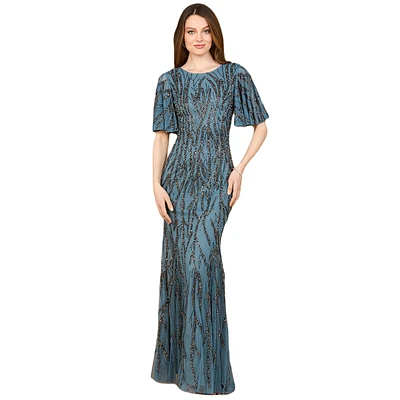 Lara Beaded Gown with Flutter Sleeves
