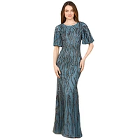 Lara Beaded Gown with Flutter Sleeves