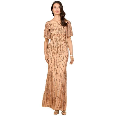 Lara Beaded Gown with Flutter Sleeves