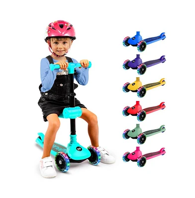 3-Wheel Foldable Kids Scooter with Led Wheel Lights, Foldable Seat & Lean-to-Steer Technology – Child Toy Scooter (Turquoise Blue)