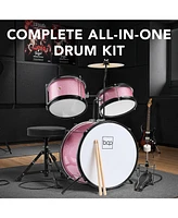 Best Choice Products Kids Beginner 3-Piece Drum, Musical Instrument Set w/ Sticks, Cushioned Stool, Drum Pedal