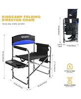KingCamp Compact Camping Folding Chair with Side Table and Storage Pocket, Blue
