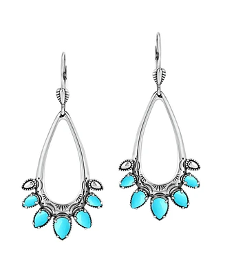 American West Jewelry Sterling Silver Sleeping Beauty Turquoise Open Pear Gemstone Lever Back Earrings