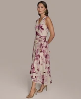Donna Karan New York Women's Chiffon Floral Faux-Wrap Dress