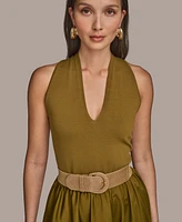 Donna Karan New York Women's Mixed-Media Belted Halter Dress