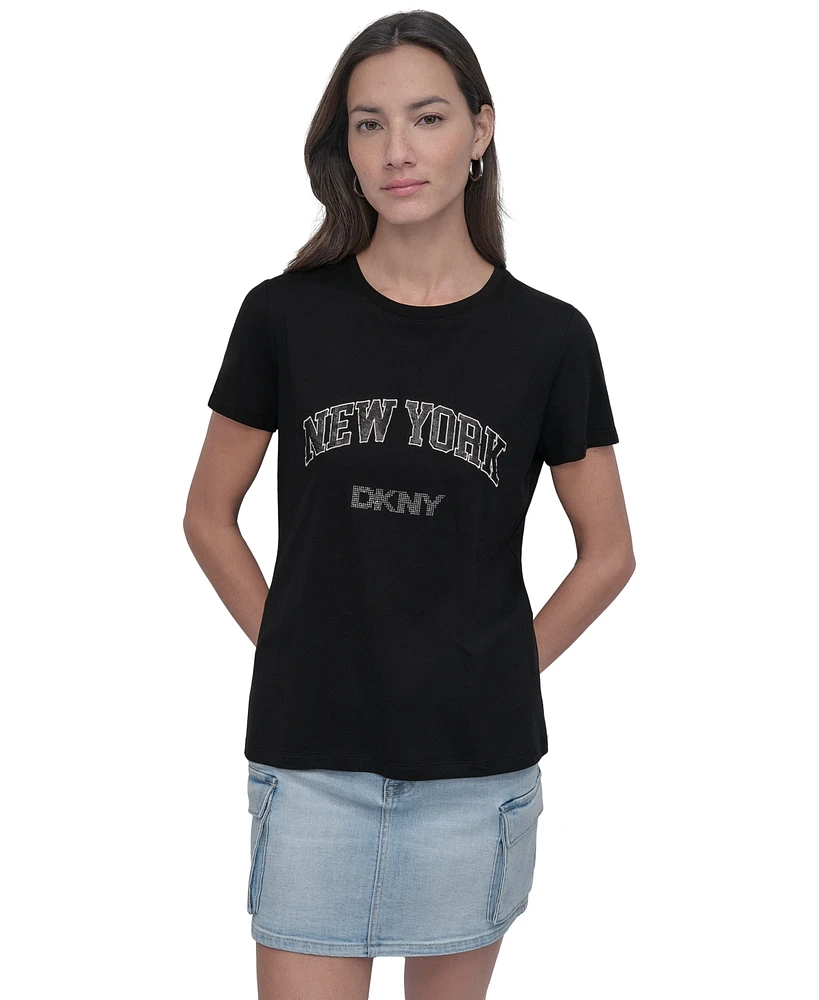 Dkny Jeans Women's New York Rhinestone Logo T-Shirt