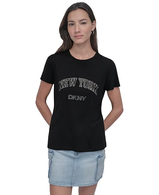 Dkny Jeans Women's New York Rhinestone Logo T-Shirt
