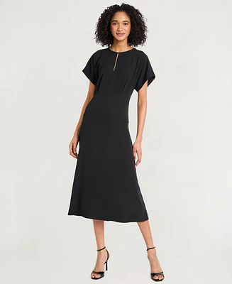 Luxely Women's Crepe Short-Sleeve Midi Fit & Flare Dress