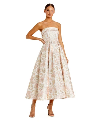 Mac Duggal Women's Strapless Floral Brocade A Line Midi Dress