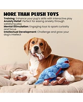 Nocciola 9 in 1 Dinosaur Plush Dog Toys, Christmas gift,Funny Stuffed Dino Puzzle Toy with 8 Fossil-Shaped Squeaky and Crinkle Toys