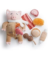 Nocciola 9-in-1 Pig Plush Dog Toys,Funny Piggy Puzzle Toy with 8 Pork Food Squeaky & Crinkle Toys,Stimulating Enrichment Toys for Small Medium Dogs