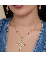 Jessica Simpson Gold-Tone Crystal Cross Pendant Necklace