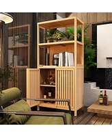 Casainc Freestanding Bamboo Storage Cabinet with 2 Doors, Versatile Floor Organizer for Bathroom, Kitchen, Living Room