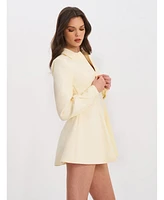 Miss Circle Women's Obelia Off White Long Sleeve Polo Mini Dress