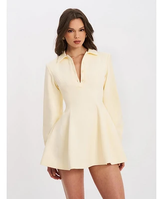Miss Circle Women's Obelia Off White Long Sleeve Polo Mini Dress