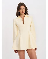Miss Circle Women's Obelia Off White Long Sleeve Polo Mini Dress