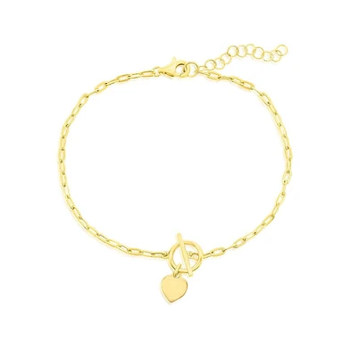 Simona Sterling Silver Heart Charm Paperclip Toggle Bracelet