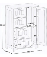 Casainc White Floor Storage Cabinet with Adjustable Shelves, 4 Drawers & Door for Bathroom and Living Room Use