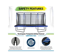 Plexalife 8' X 14' Gymnastics Style, Rectangular Trampoline Set with Premium Top-Ring Enclosure System - Blue/Black