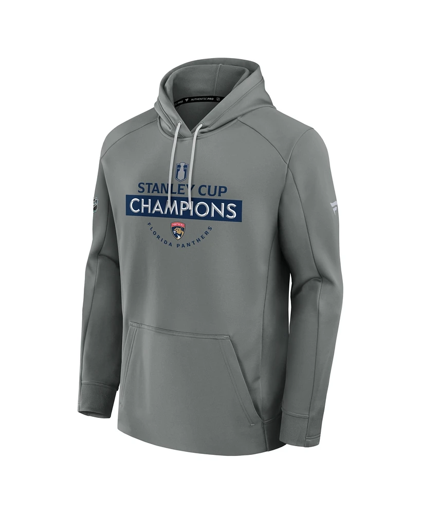 Fanatics Men's Gray Florida Panthers 2025 Stanley Cup Champions Authentic Pro Rink Pullover Hoodie Sweatshirt